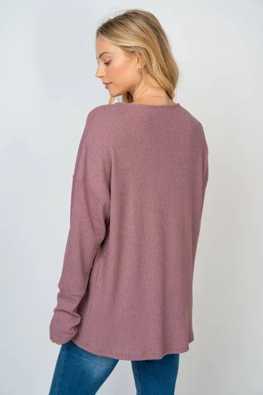 Dusty Mauve Long Sleeve Solid Knit Top