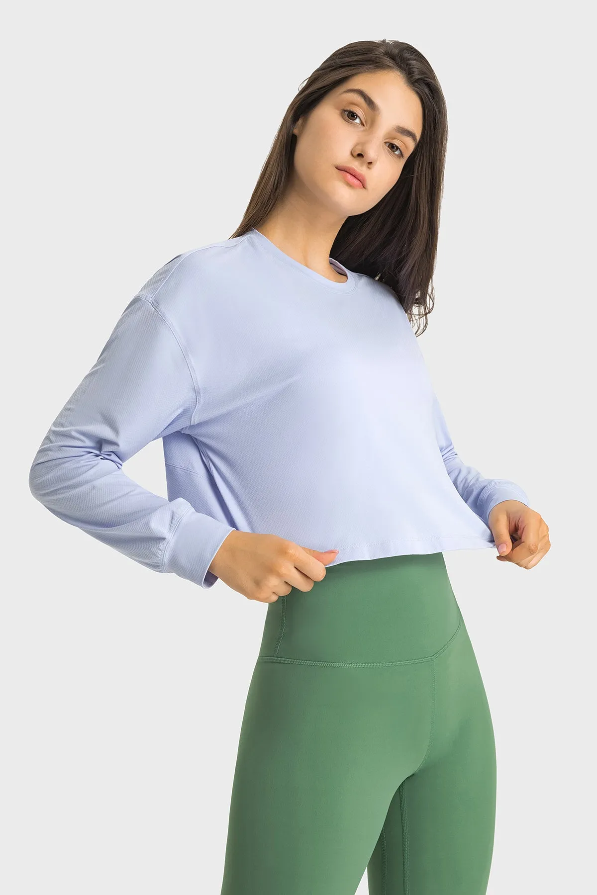 Embossed Loose Fit Long Sleeve Sports T-Shirt