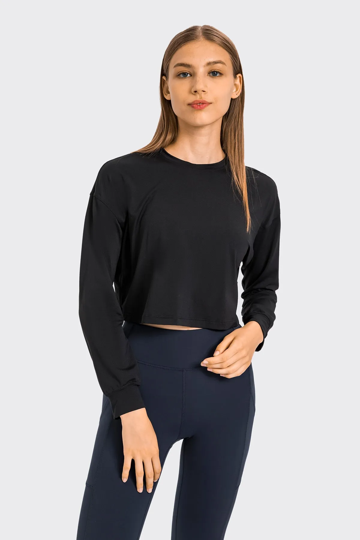 Embossed Loose Fit Long Sleeve Sports T-Shirt