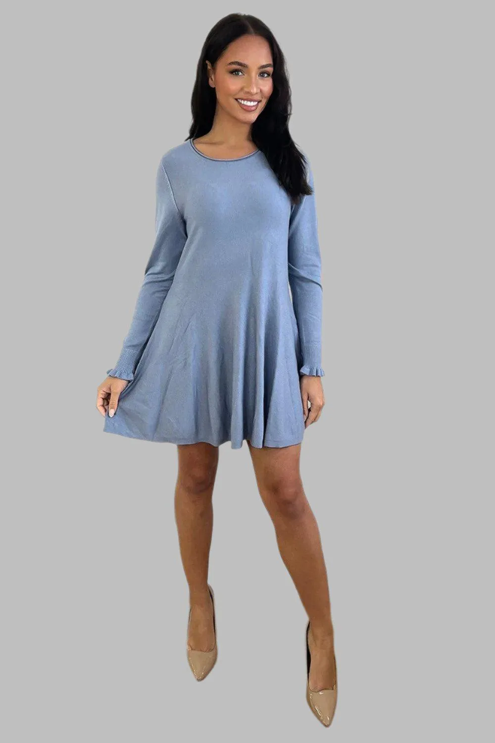 Flared Plain Jersey Dress