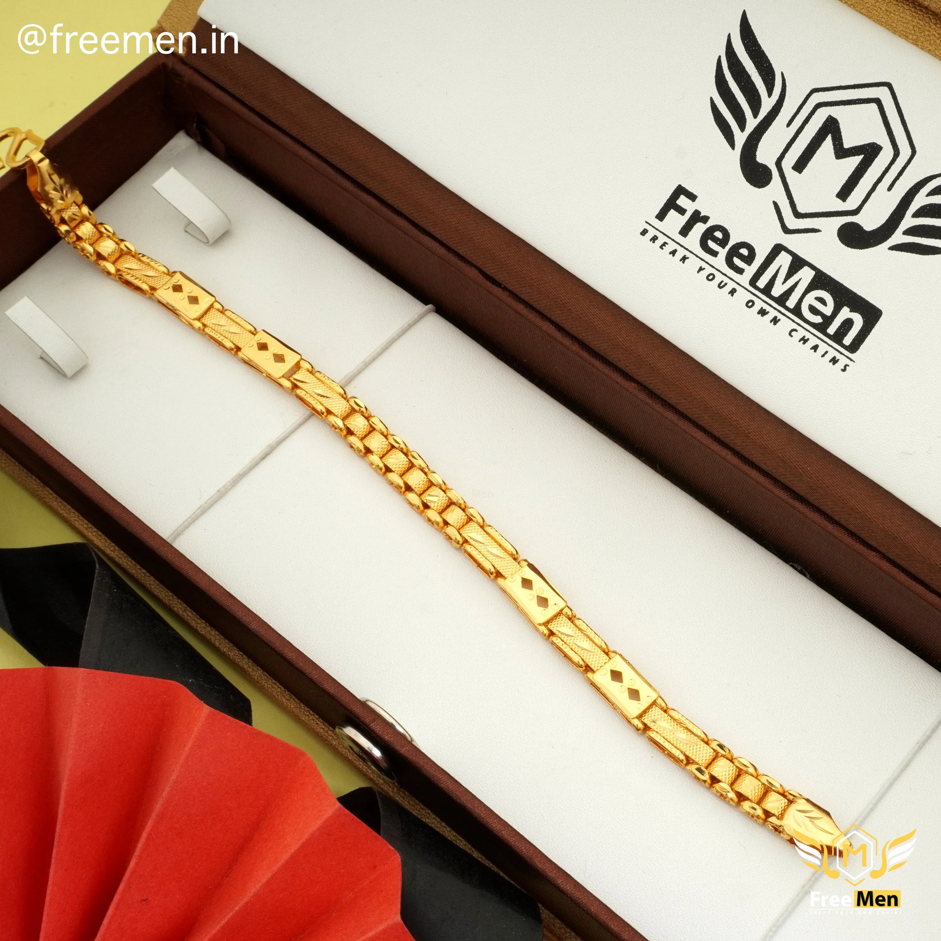 Freeman Stylish Diamond shape TBT Golden Bracelet for Men- FM411