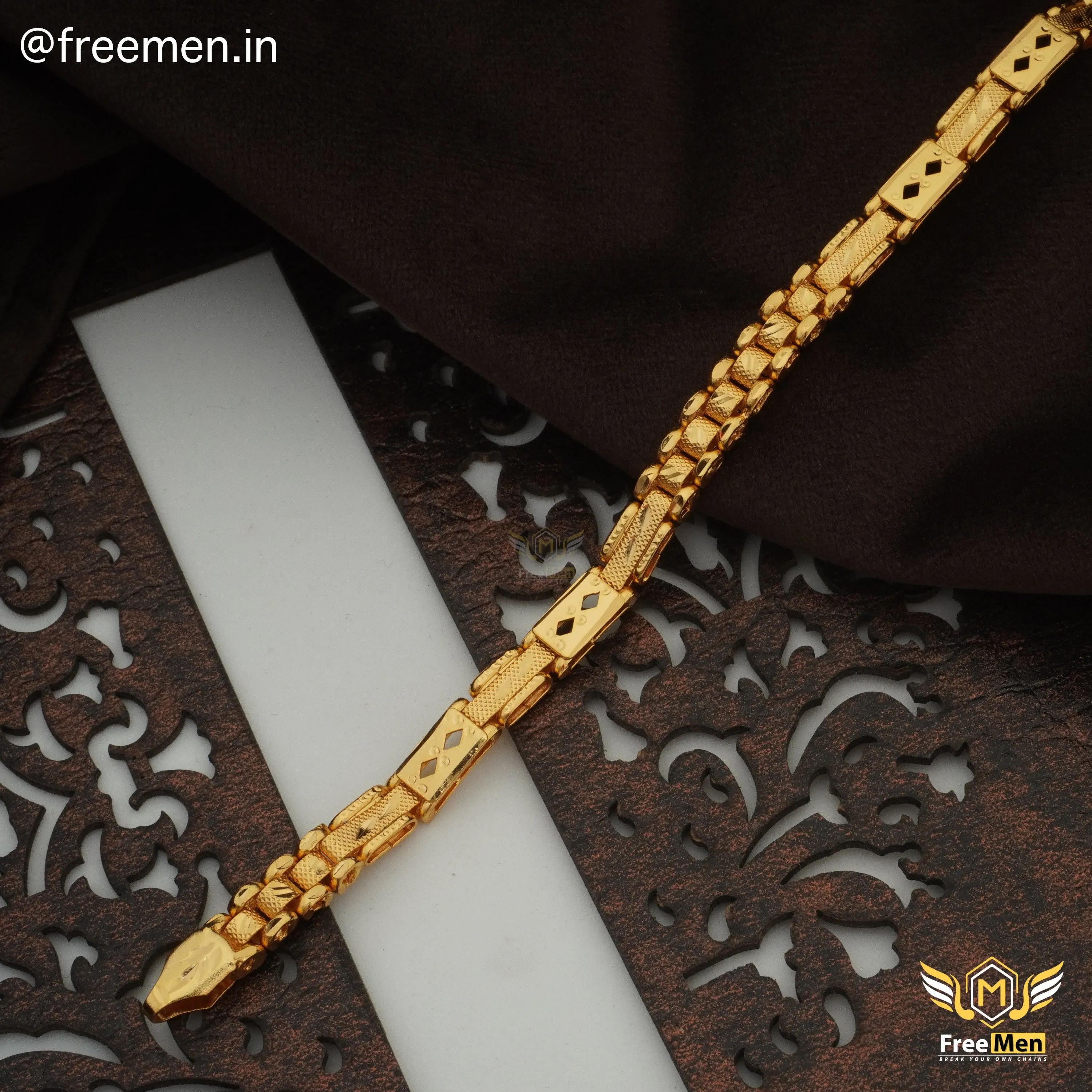 Freeman Stylish Diamond shape TBT Golden Bracelet for Men- FM411