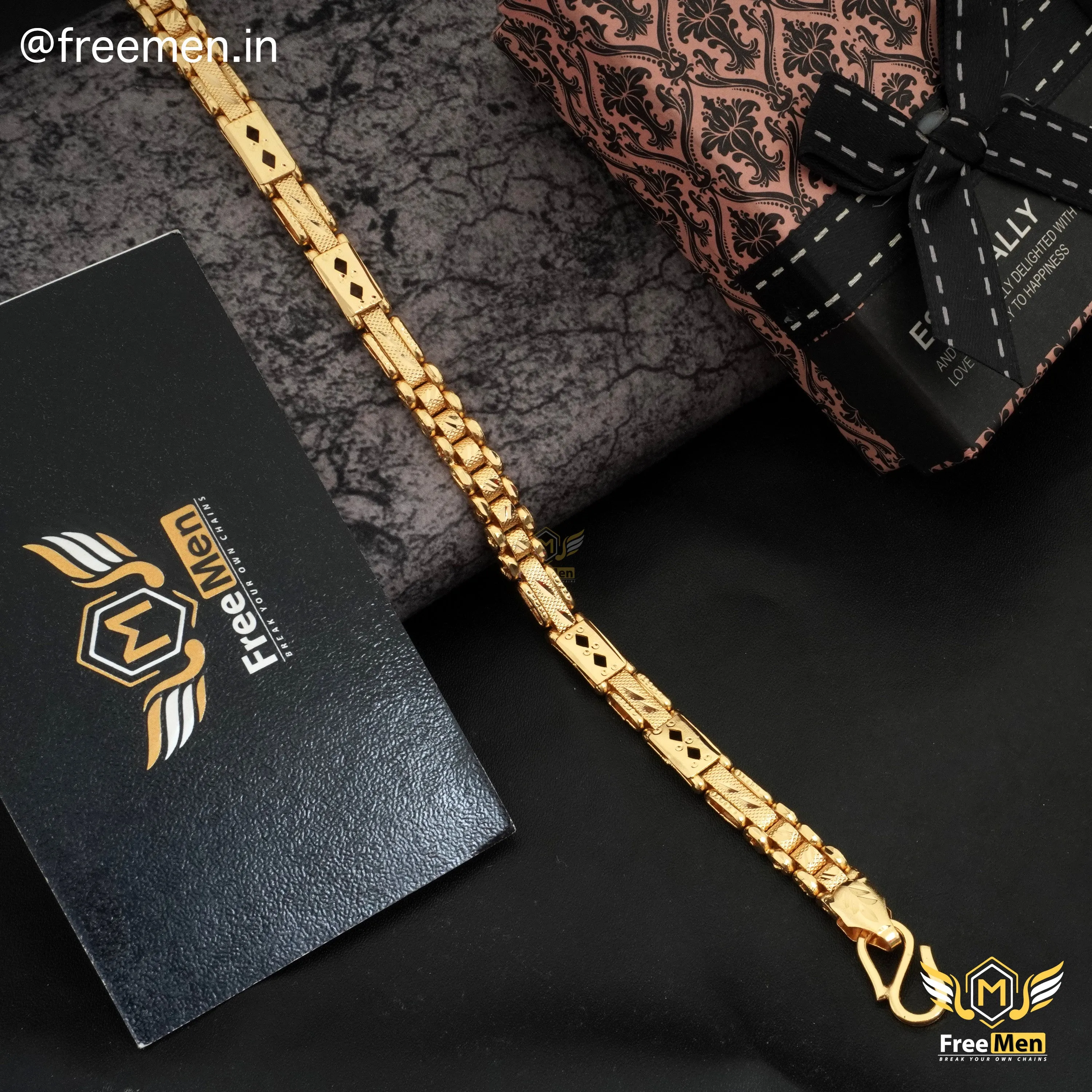 Freeman Stylish Diamond shape TBT Golden Bracelet for Men- FM411