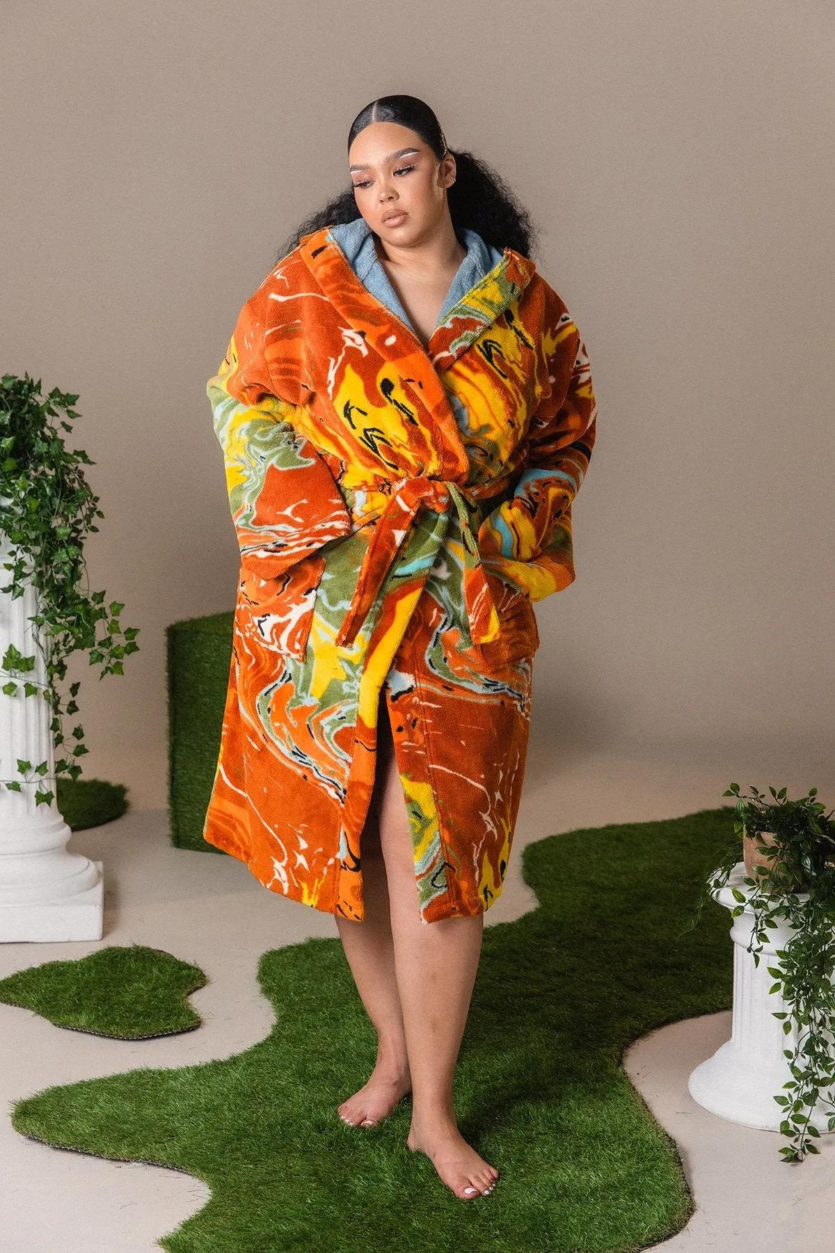 Gaia Printed Robe - Orange