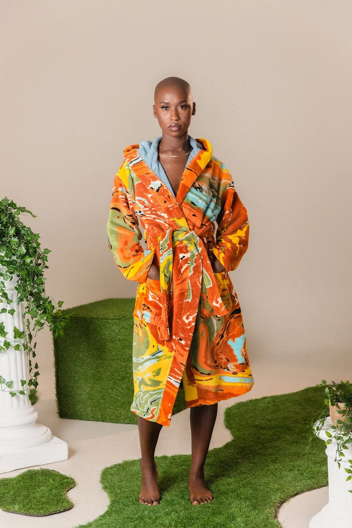 Gaia Printed Robe - Orange