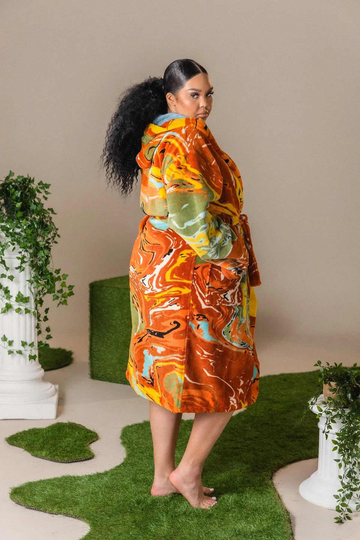 Gaia Printed Robe - Orange