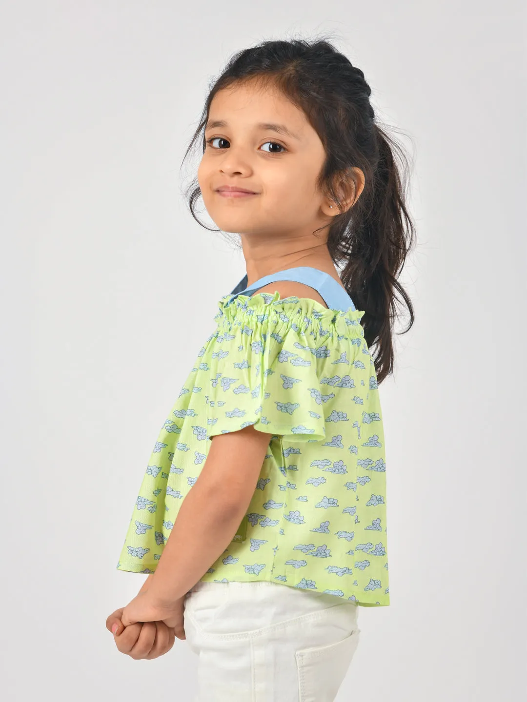 Girls Green Printed Top