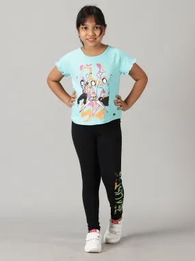 Girls Printed Raglan Sleeve Tee With Printed Legging Set