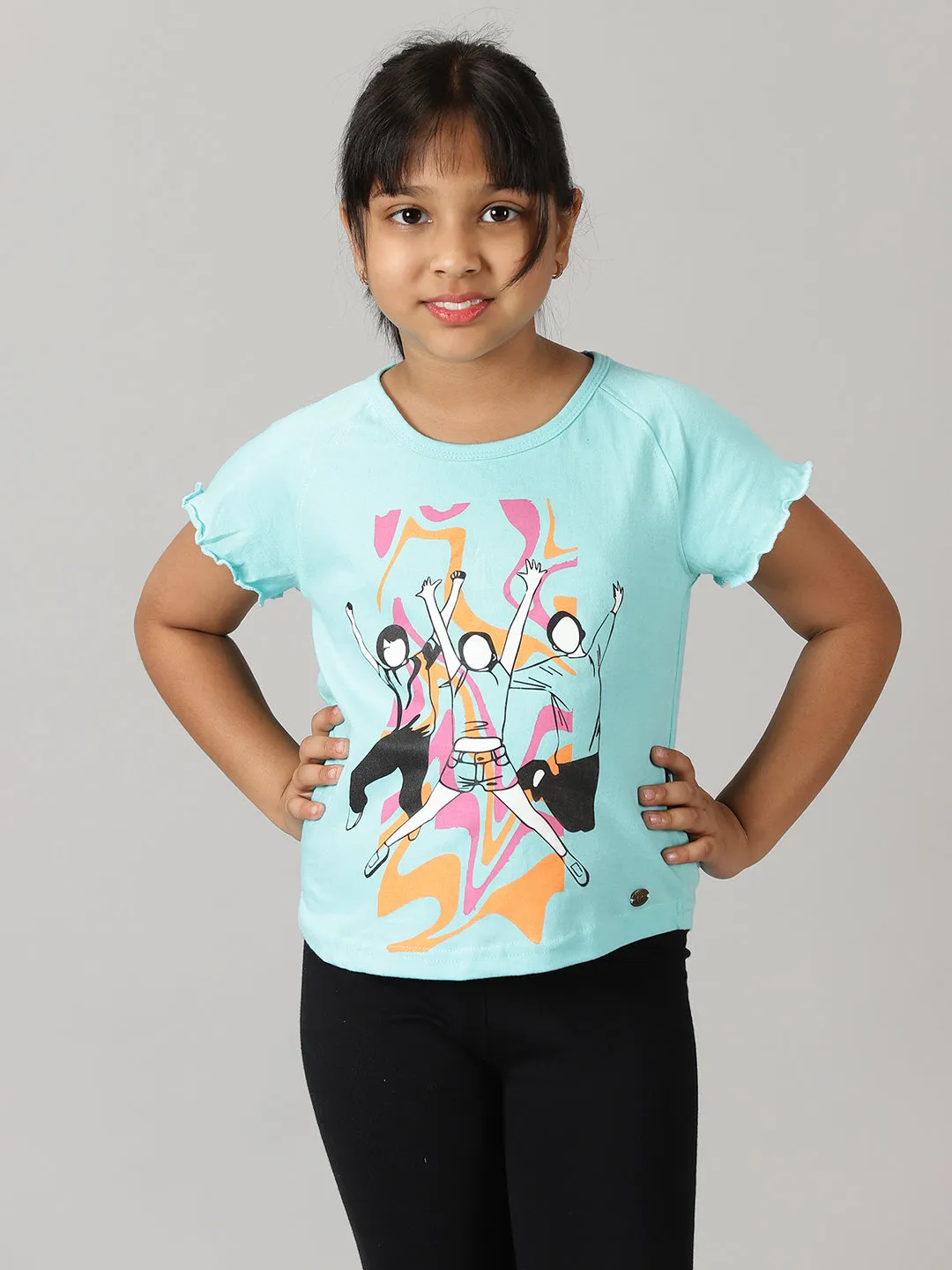 Girls Printed Raglan Sleeve Tee With Printed Legging Set