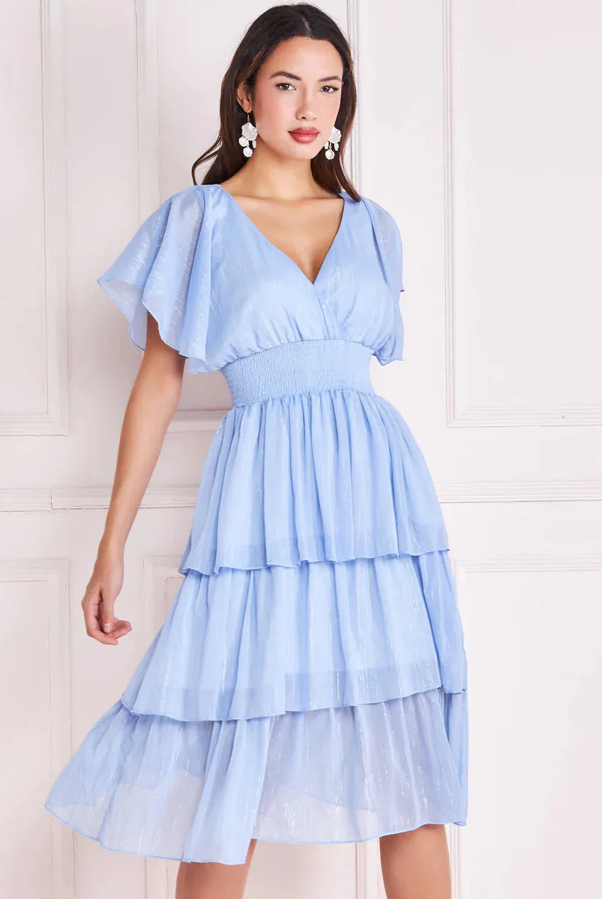 Goddiva Plain Lurex Chiffon Tiered Dress