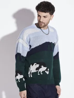 Grazing Scene Graphic Oversized Sweater