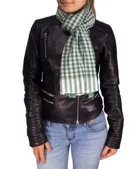 Green Peach Couture Unisex Stylish Checkered Plaid Crinkled All Season Cotton Scarf Wrap