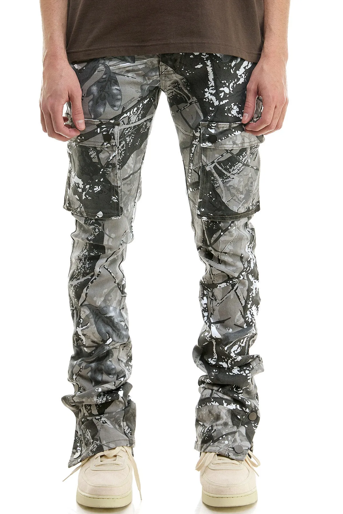 Grey Camo Skinny Flare Jeans for Men