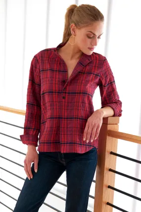 Henri Cranberry Christmas Plaid Blouse