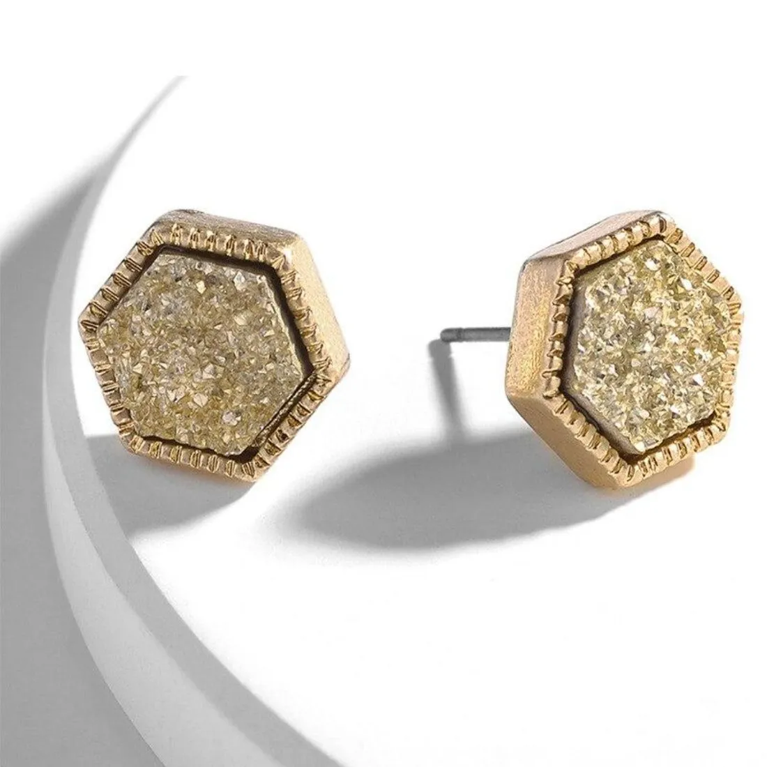 Hexagon Geometric Rock Style Stud Earrings - 4 Colors