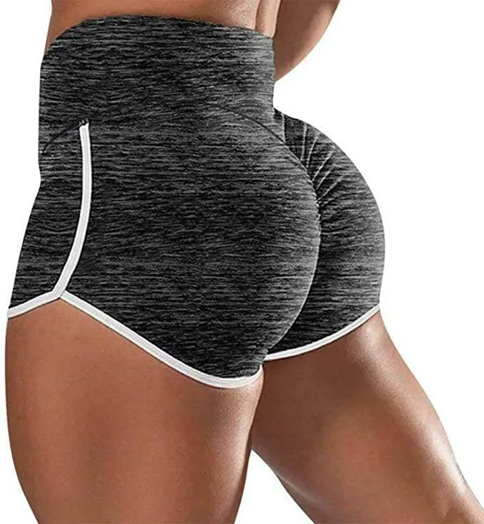 High Waist Scrunch Plain Stripes Gym Shorts