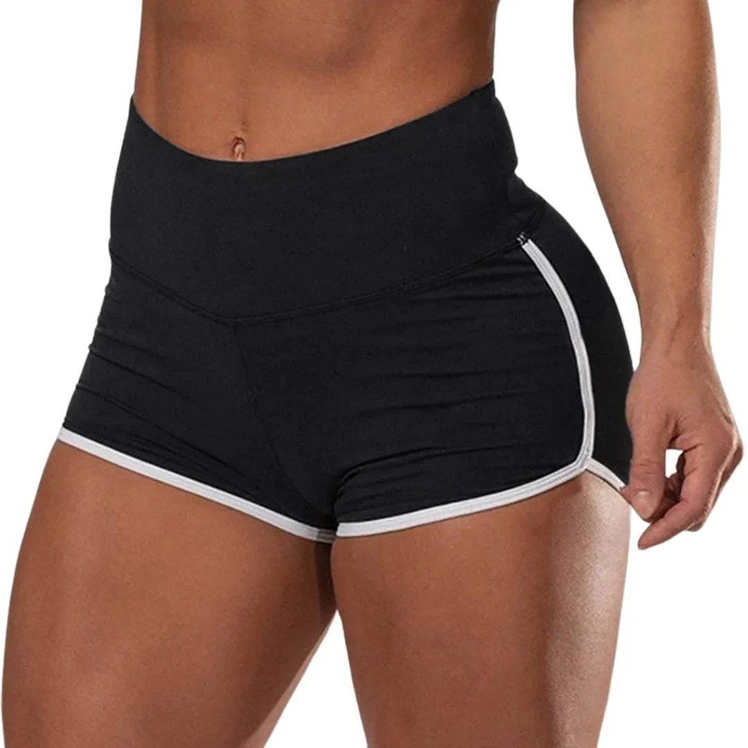 High Waist Scrunch Plain Stripes Gym Shorts