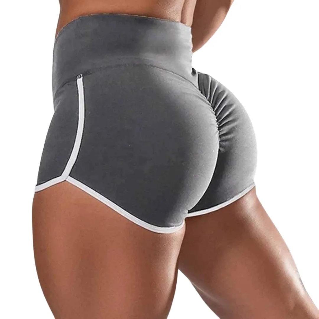 High Waist Scrunch Plain Stripes Gym Shorts