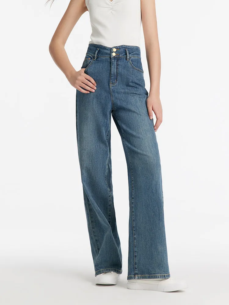 High-Waisted Loose Straight Full Length Women Jeans