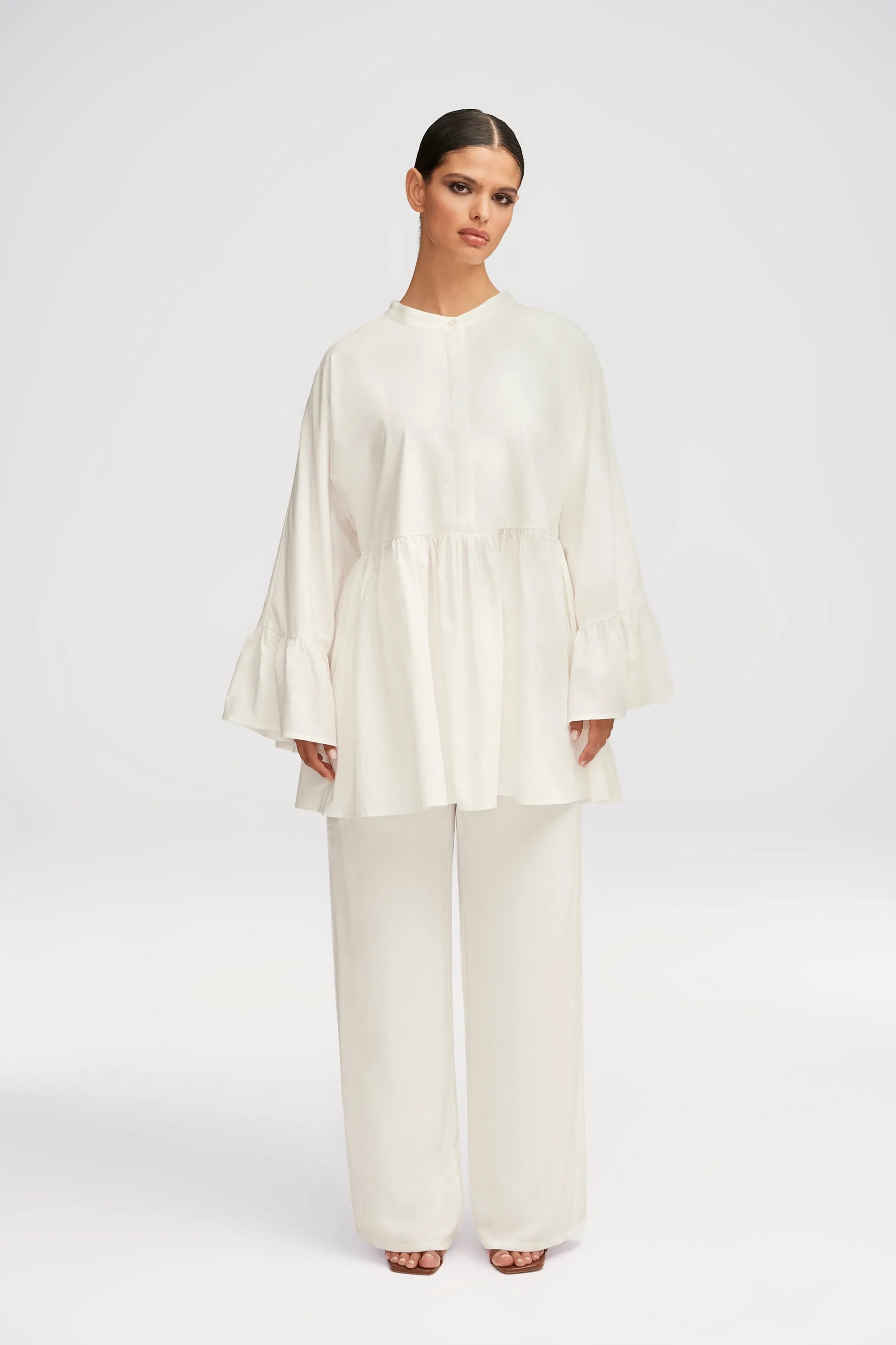 Iqra White Loose Button Down Tunic