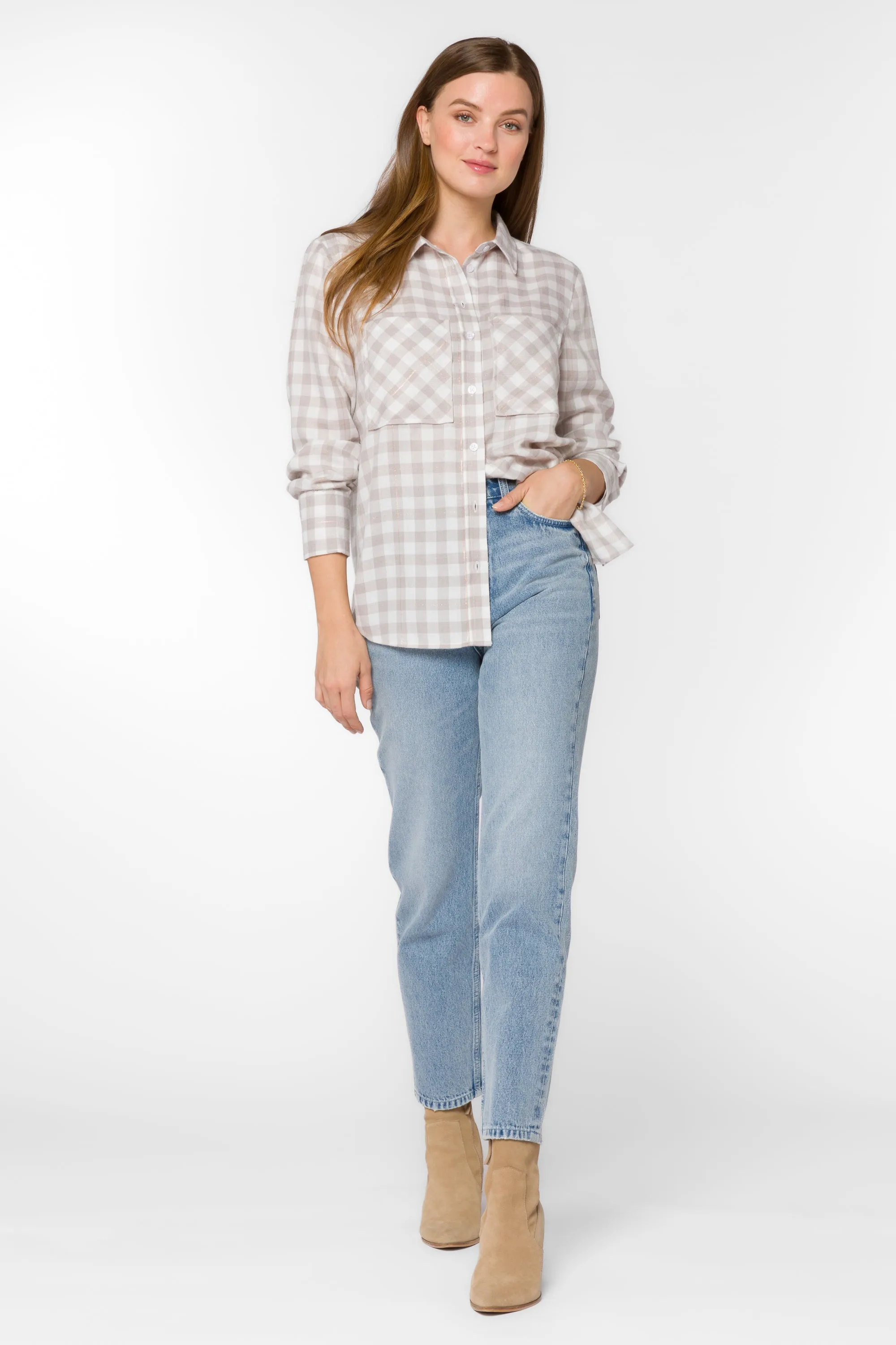 Kacia Taupe Plaid Shirt