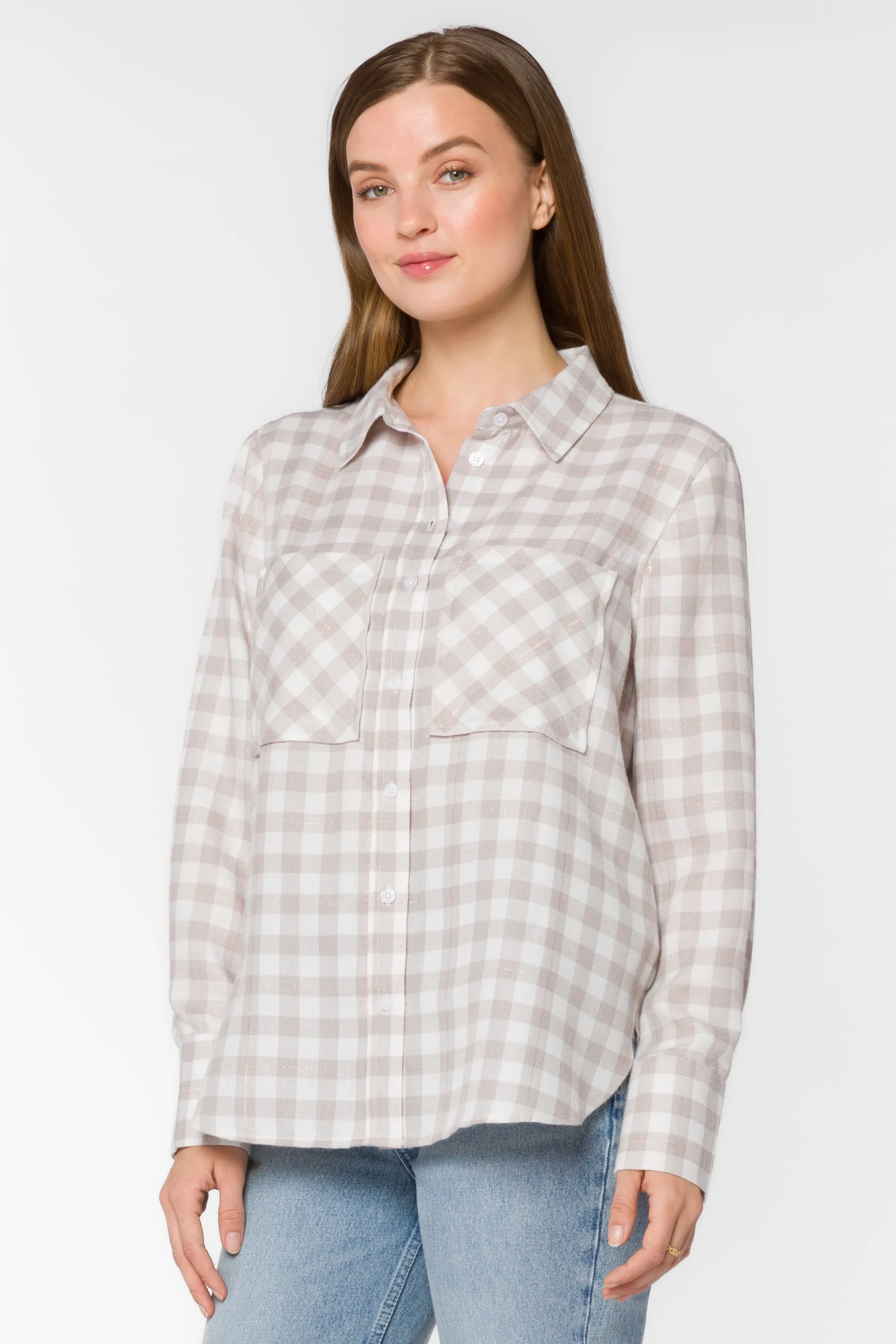 Kacia Taupe Plaid Shirt