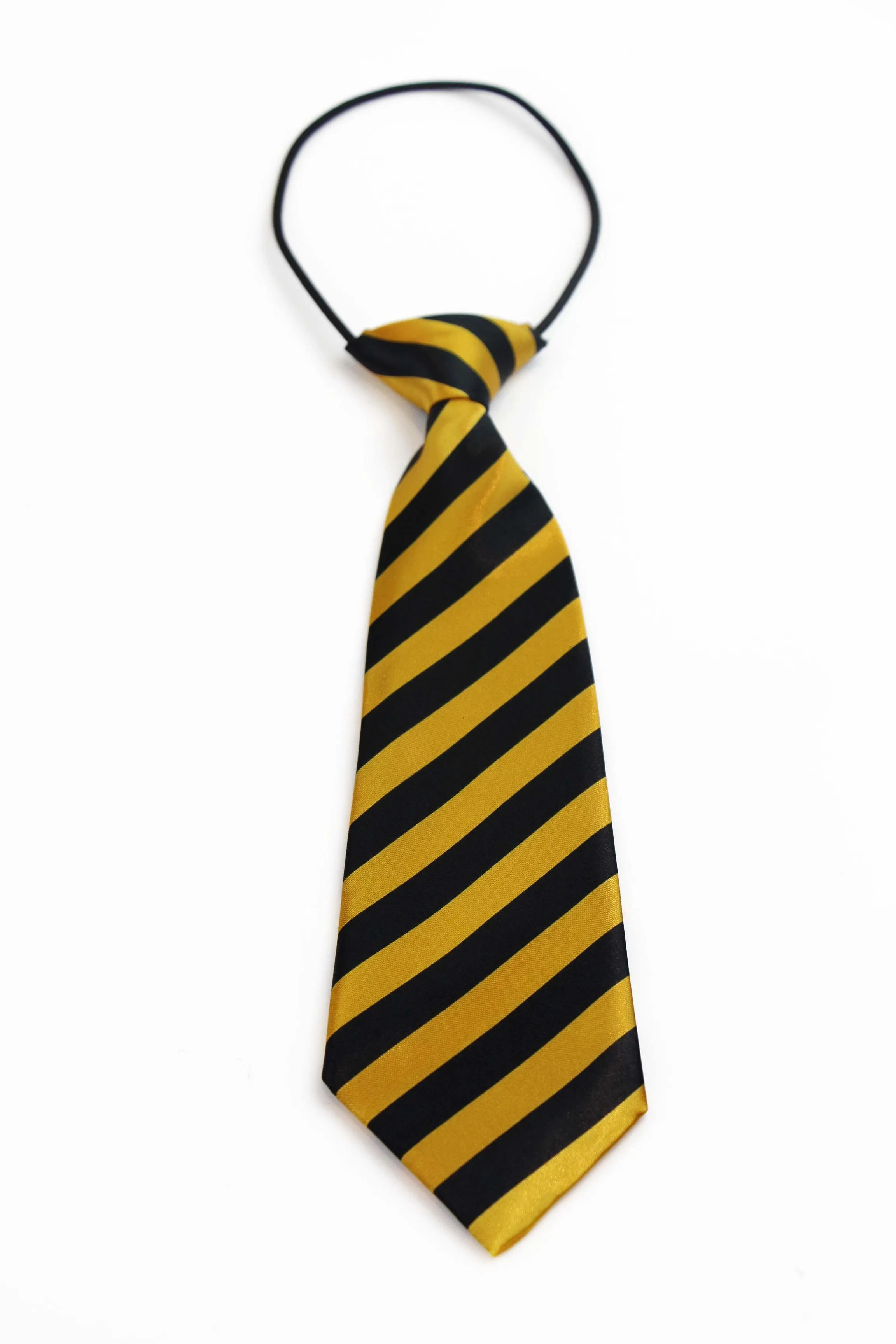 Kids Boys Black & Yellow Patterned Elastic Neck Tie - Diagonal Stripe