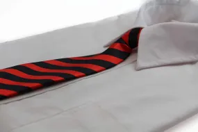 Kids Boys Red & Black Patterned Elastic Neck Tie - Diagonal Stripe