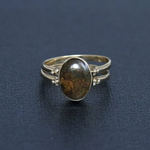 Larimar Amber Reversible Ring, 14K Gold