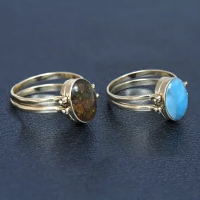 Larimar Amber Reversible Ring, 14K Gold