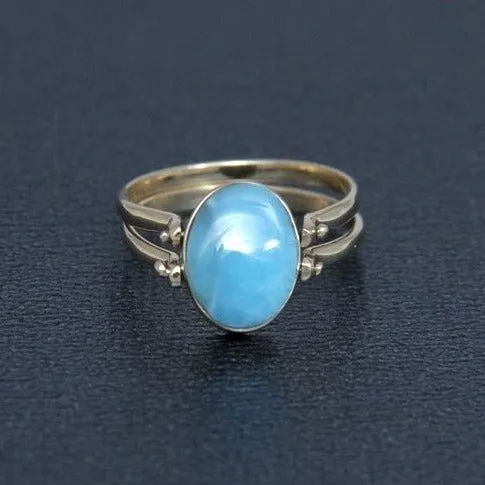 Larimar Amber Reversible Ring, 14K Gold