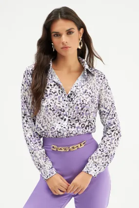 Leopard Patterned Plain Shirt - Lilac