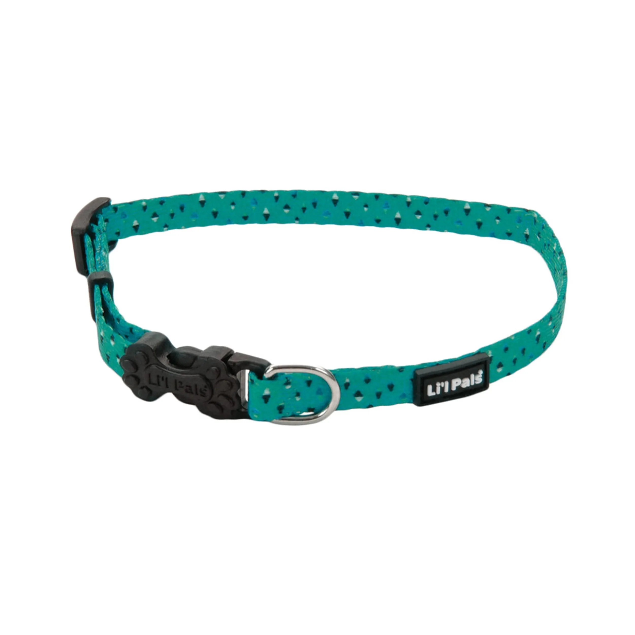 Li'l Pals Adjustable Patterned Dog Collar, Teal and Grey Diamonds, Petite X-Small