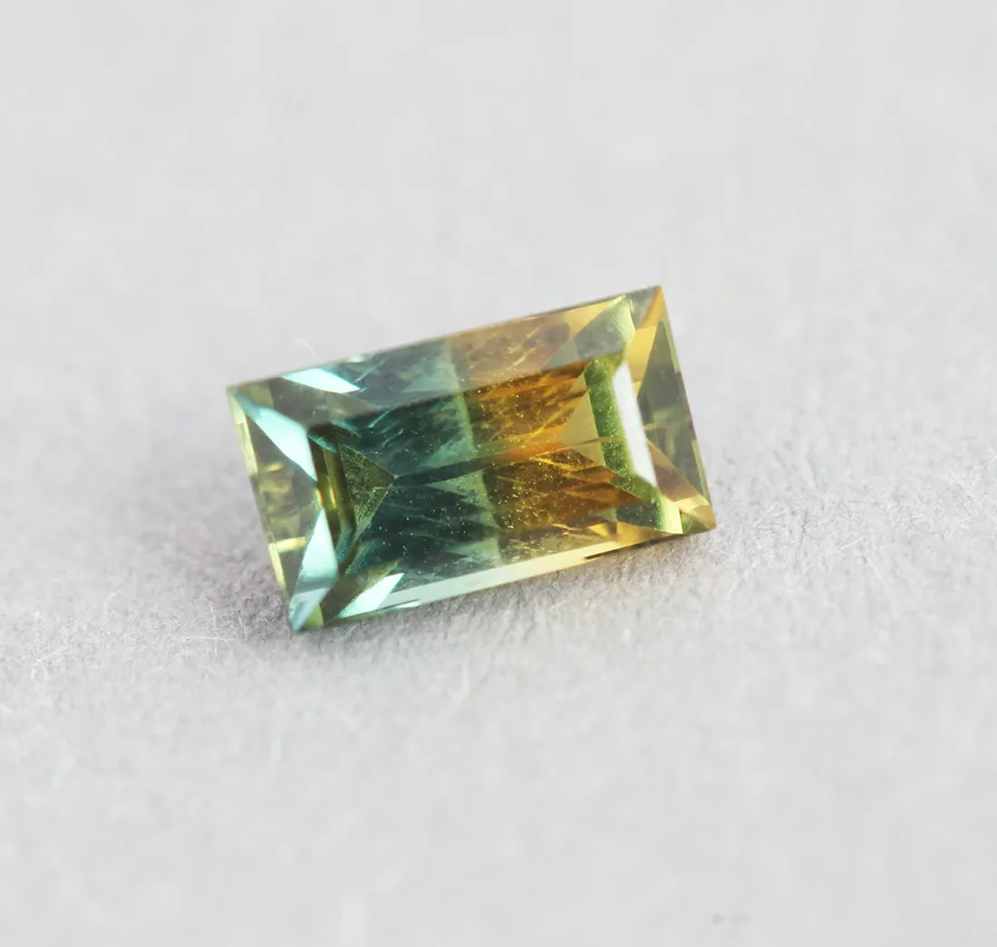 Loose 0.83 Ct Rectangle Teal And Orange Yellow Sapphire