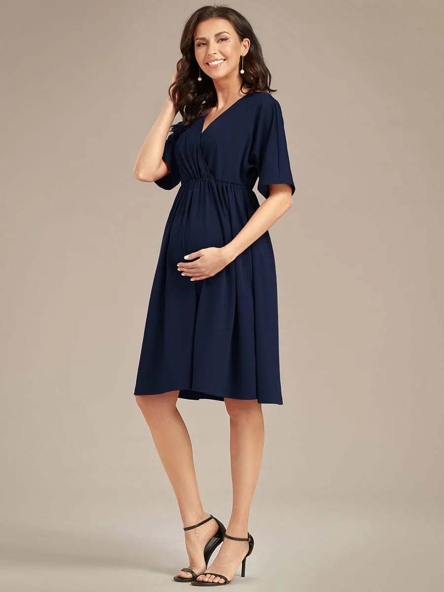 Loose V-Neck Half Sleeve Knee Length Maternity Dress