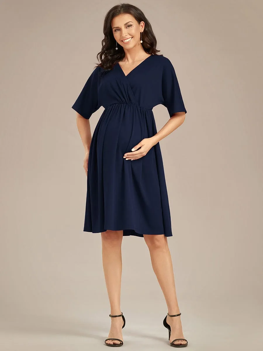 Loose V-Neck Half Sleeve Knee Length Maternity Dress