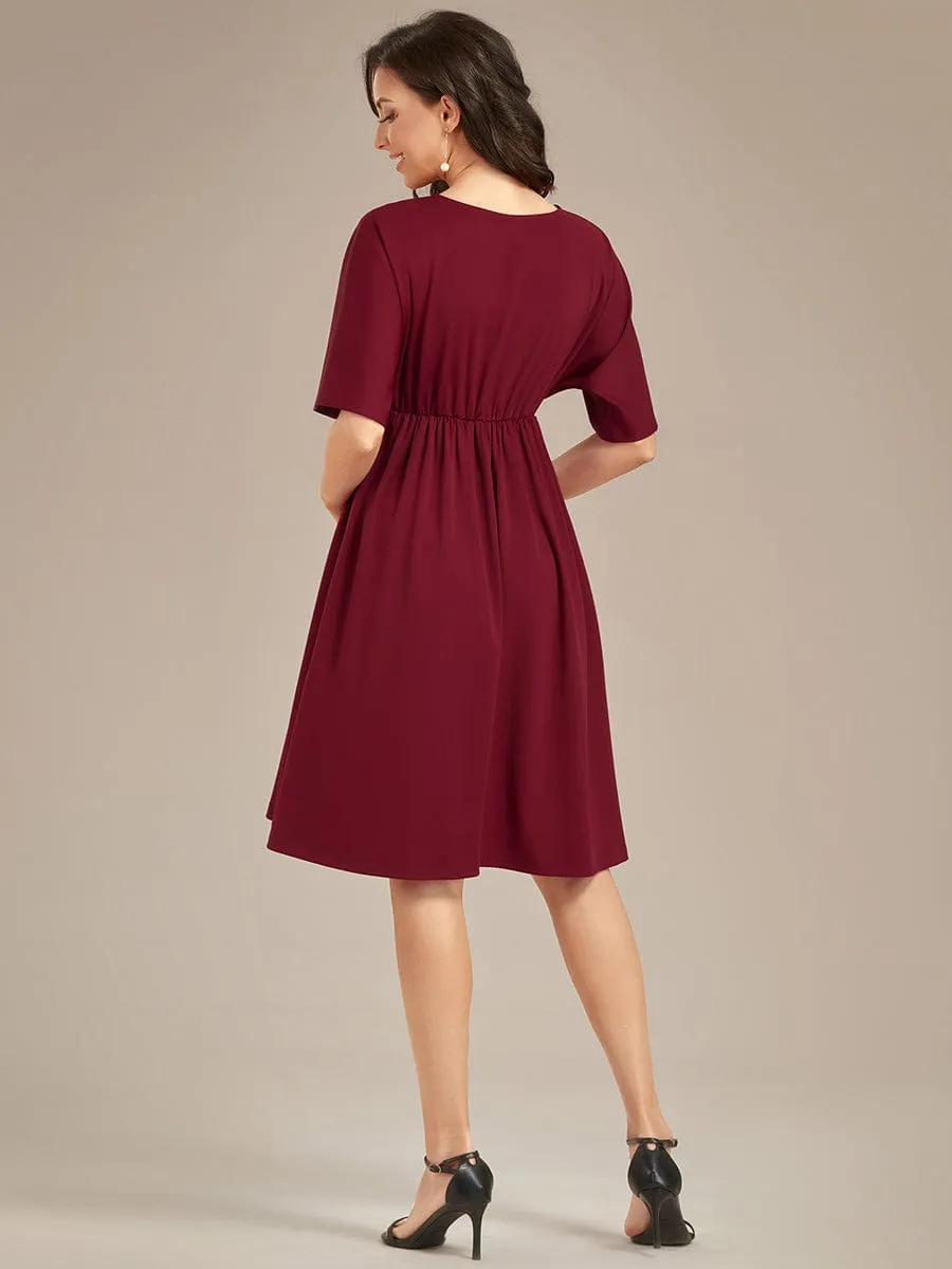 Loose V-Neck Half Sleeve Knee Length Maternity Dress