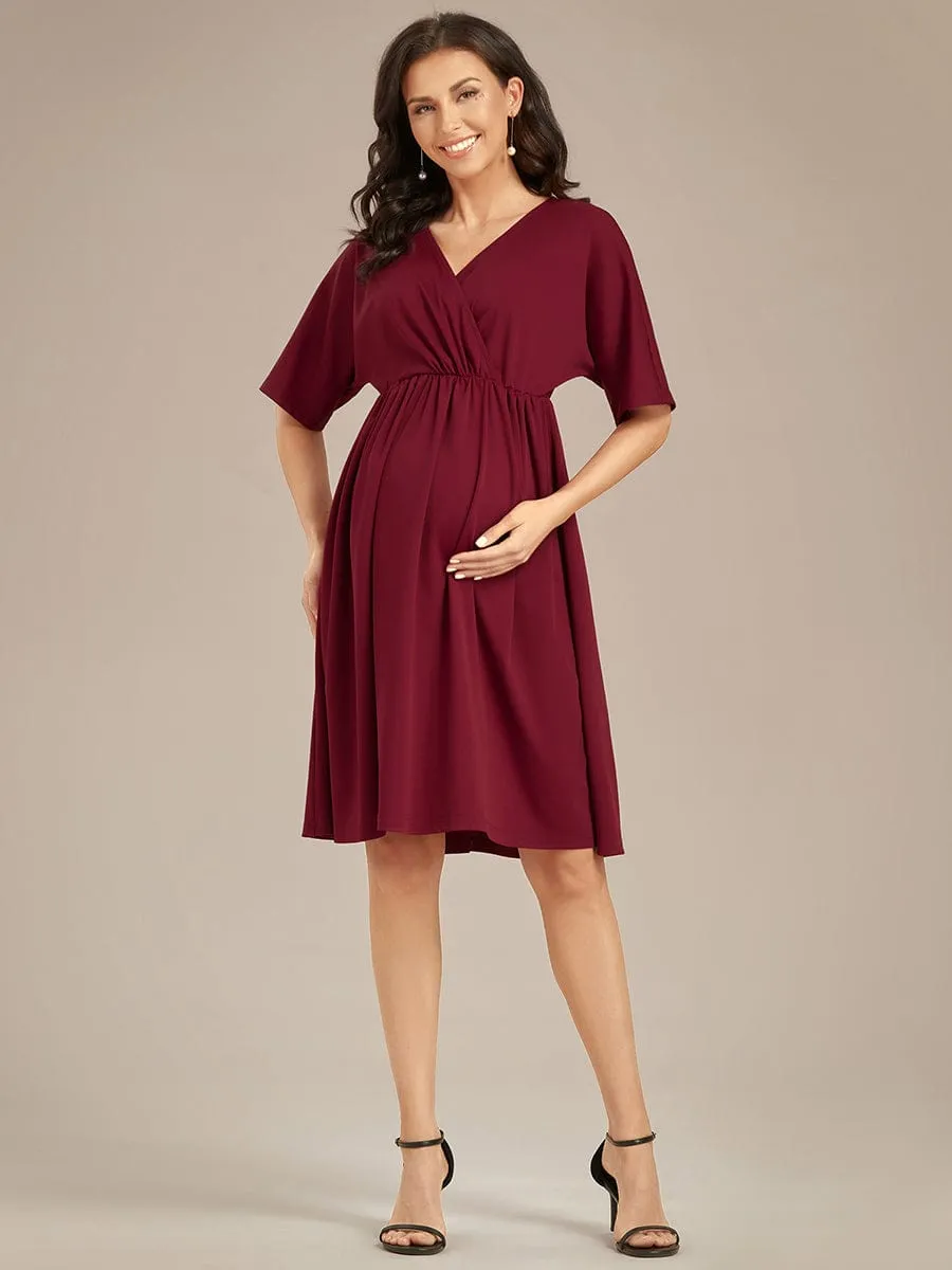 Loose V-Neck Half Sleeve Knee Length Maternity Dress