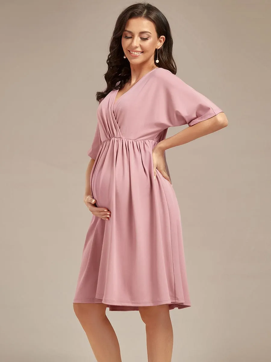 Loose V-Neck Half Sleeve Knee Length Maternity Dress