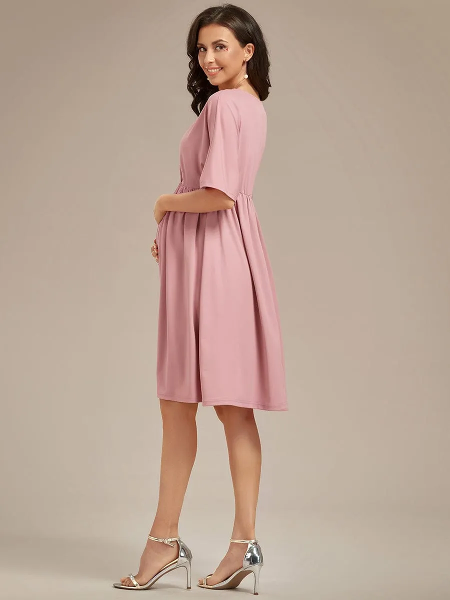 Loose V-Neck Half Sleeve Knee Length Maternity Dress