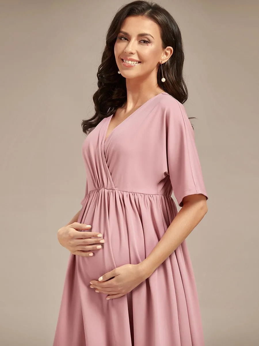 Loose V-Neck Half Sleeve Knee Length Maternity Dress