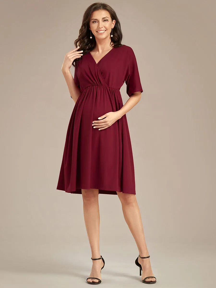 Loose V-Neck Half Sleeve Knee Length Maternity Dress