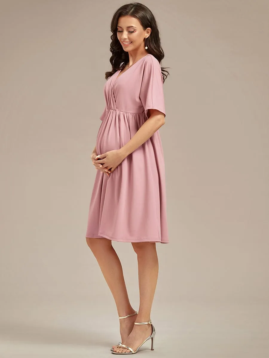 Loose V-Neck Half Sleeve Knee Length Maternity Dress