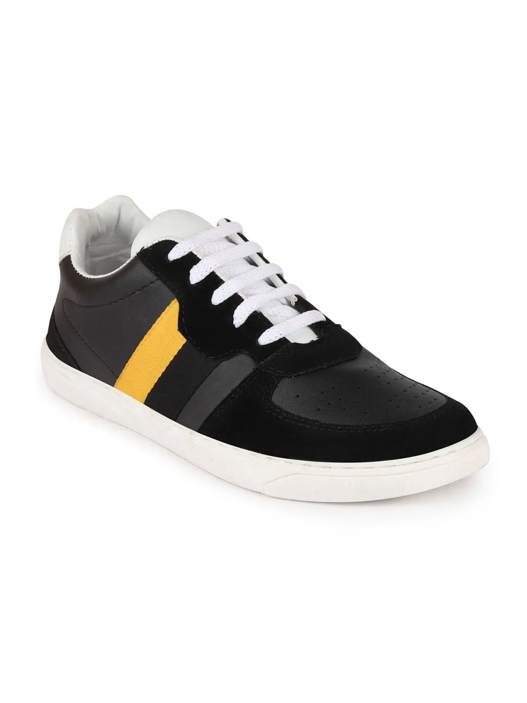 Men Black Lace Up Trendy Sneakers