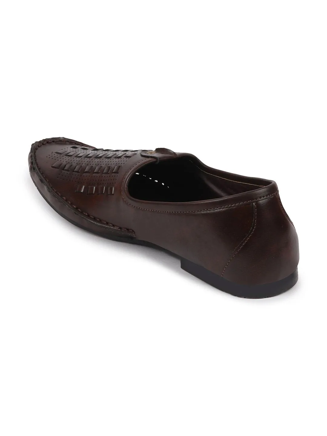 Men Ethnic Brown Stitched Juttis & Mojaris