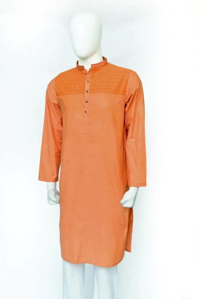 Men Premium Fabric Kurta Orange