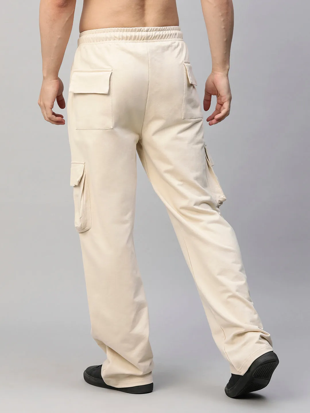 Men Premium Terry Cargo Pants - Beige