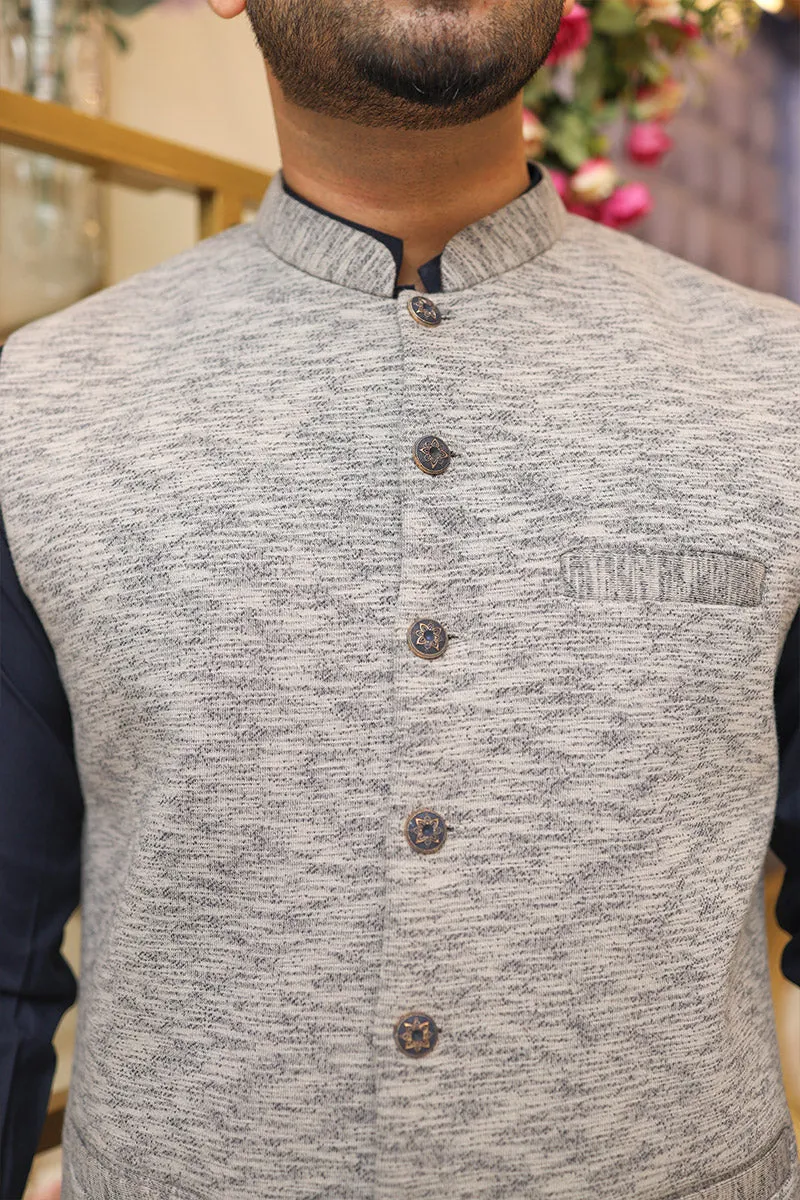 Men Premium  Waistcoat Grey Slub