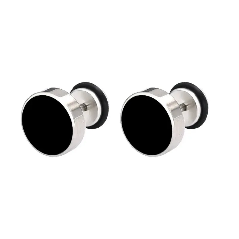 Men Stainless Steel Stud Earrings, Black