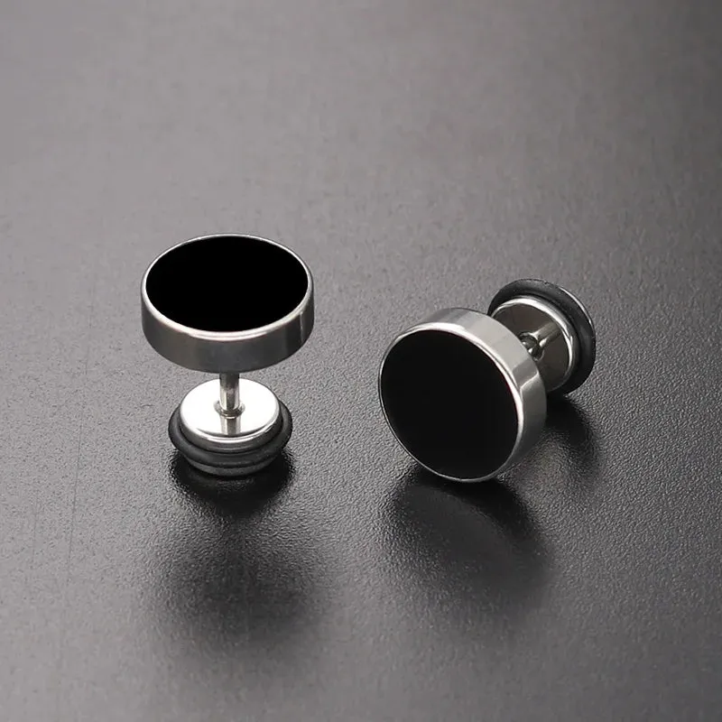 Men Stainless Steel Stud Earrings, Black